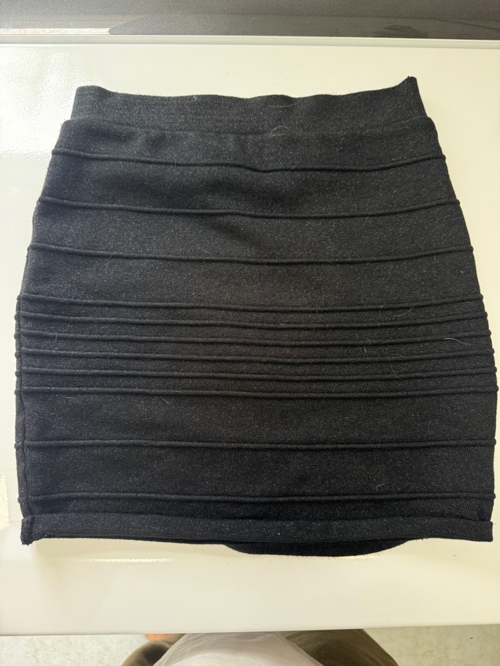 WOWCouture Black Ribbed Bodycon Mini Skirt - Size Small - Excellent Condition